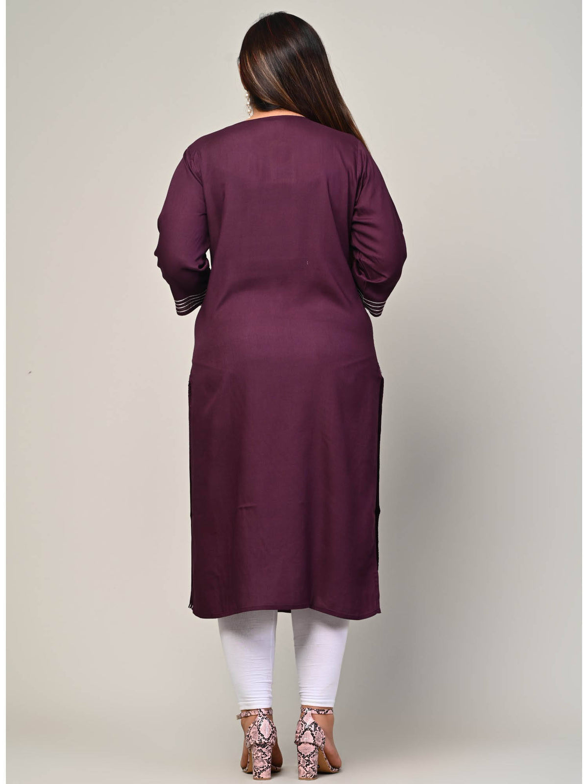 Women Plus Size Round Neck Kurta -Turquoise | FY93 - view 36