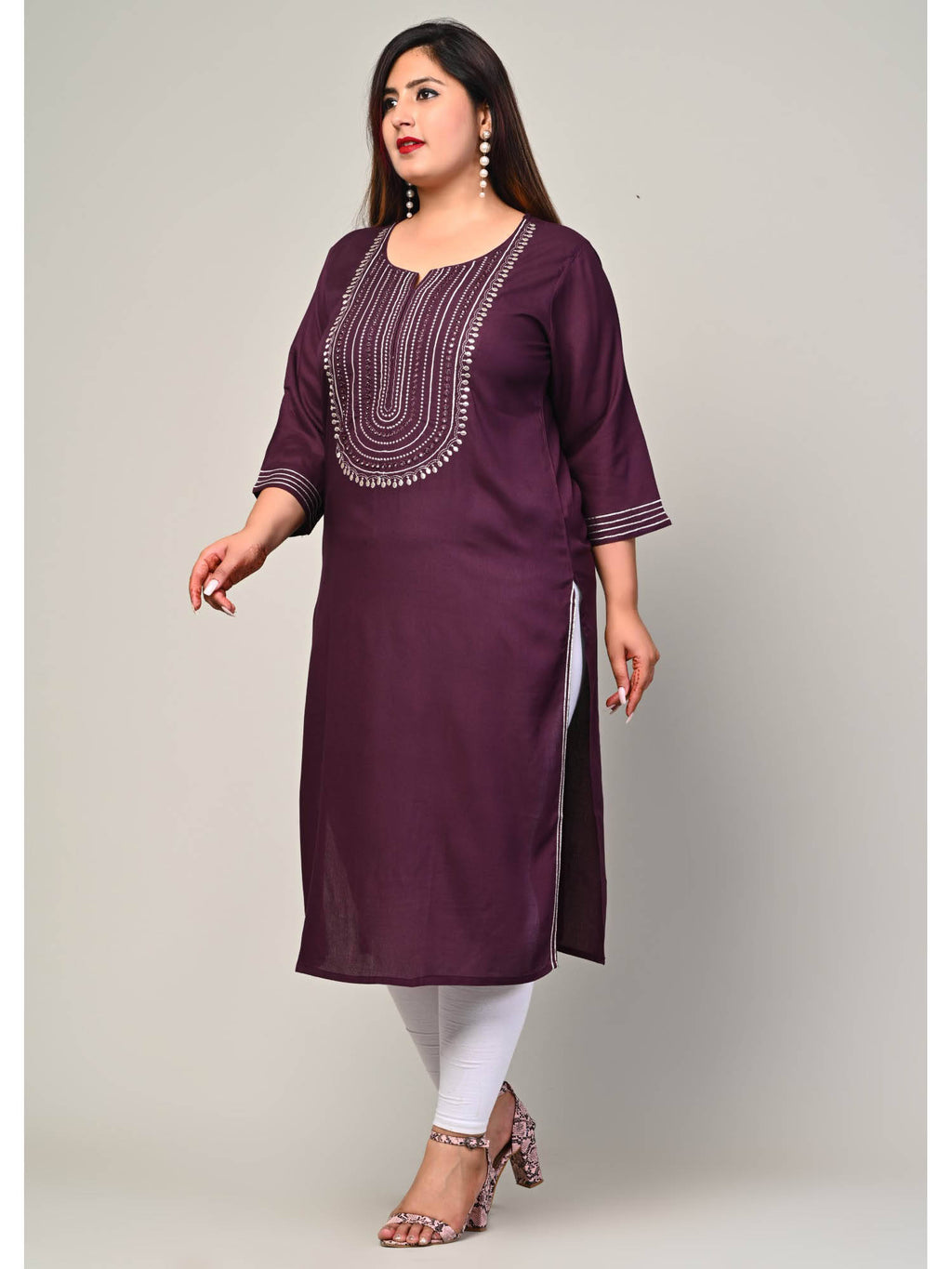 Women Plus Size Round Neck Kurta -Yellow | FY93 - view 32