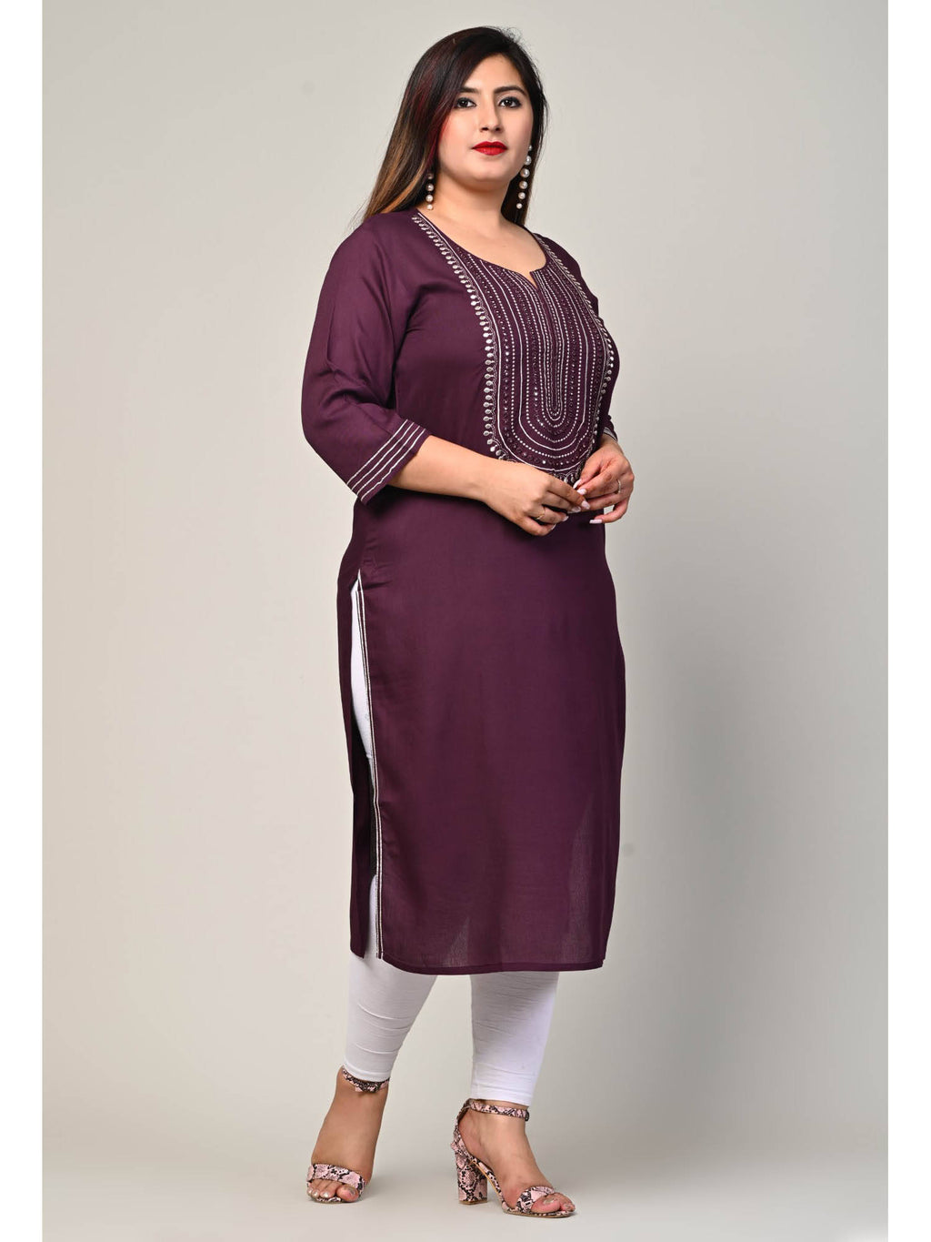 Women Plus Size Round Neck Kurta -Turquoise | KDG - view 38