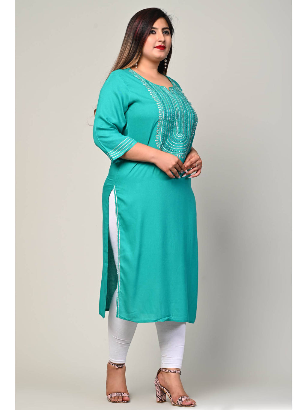 Women Plus Size Round Neck Kurta -Yellow | FY93 - view 38