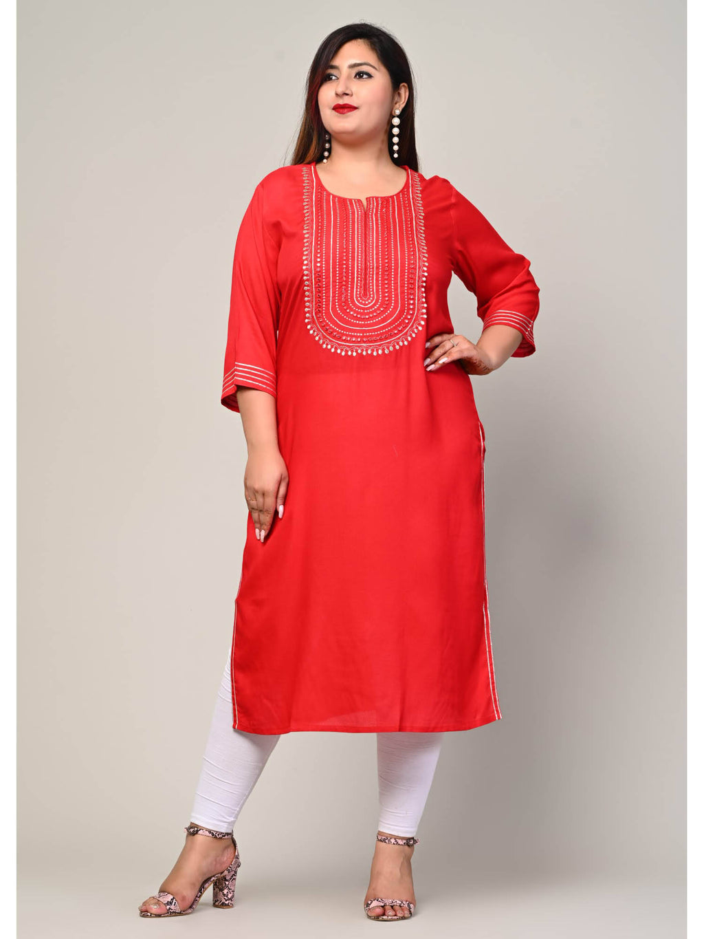 Women Plus Size Round Neck Kurta -Yellow | KDG - view 6