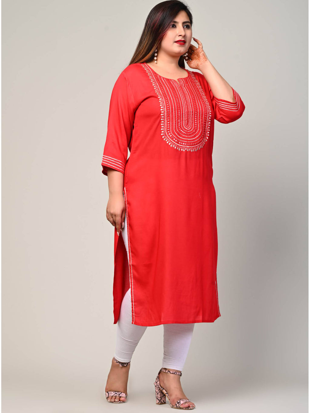 Women Plus Size Round Neck Kurta -Yellow | KDG - view 8