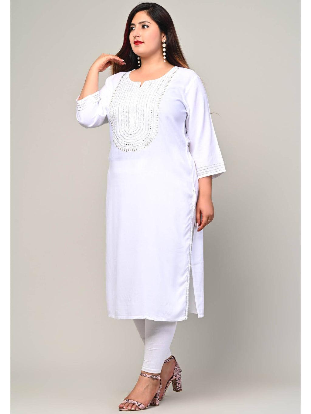 Women Plus Size Round Neck Kurta -Yellow | KDG - view 22
