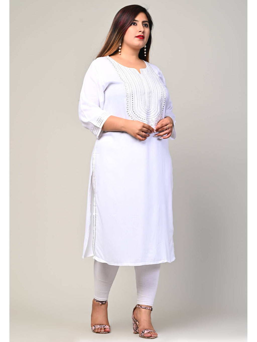 Women Plus Size Round Neck Kurta -Turquoise | KDG - view 13