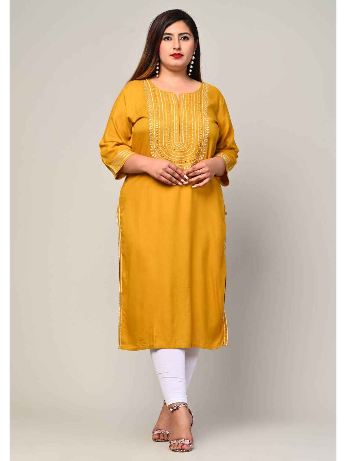 Women Plus Size Round Neck Kurta -Turquoise | KDG - view 32