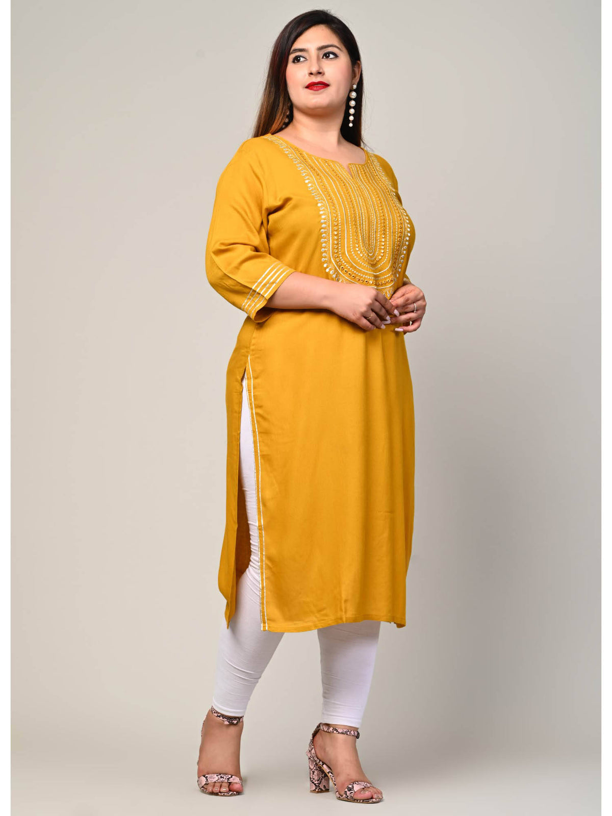Women Plus Size Round Neck Kurta -Turquoise | KDG - view 33