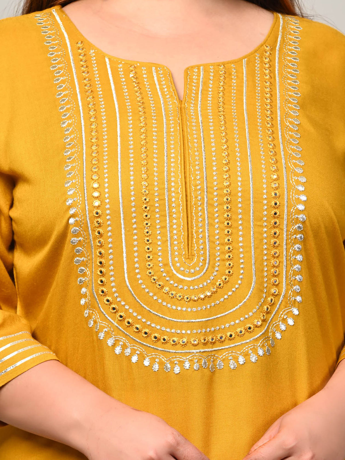 Women Plus Size Round Neck Kurta -Yellow | KDG - view 5