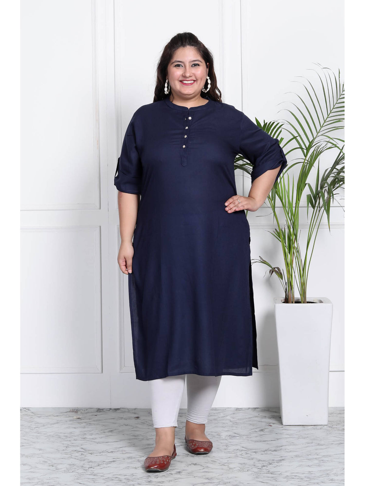 Women Plus Size Mandarin Neck Kurta -Green | KDG - view 7