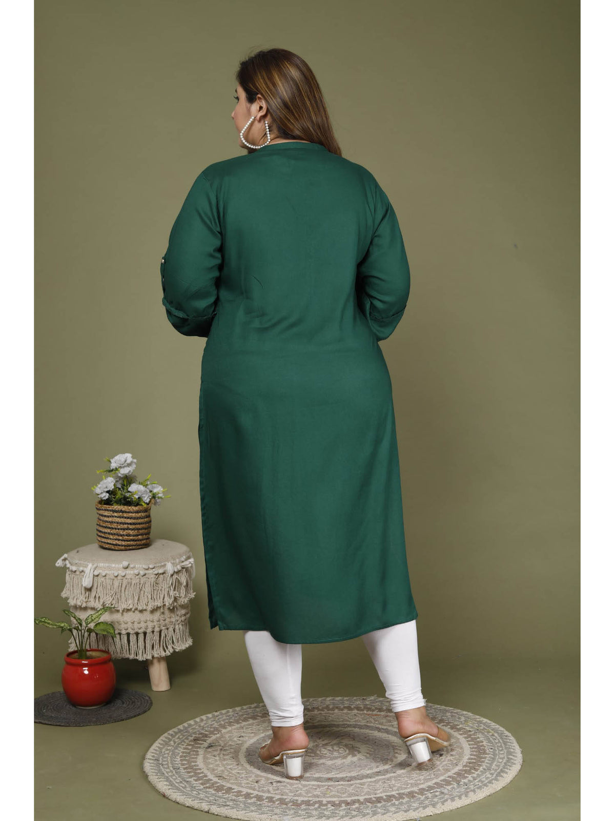 Women Plus Size Mandarin Neck Kurta -Green | KDG - view 2