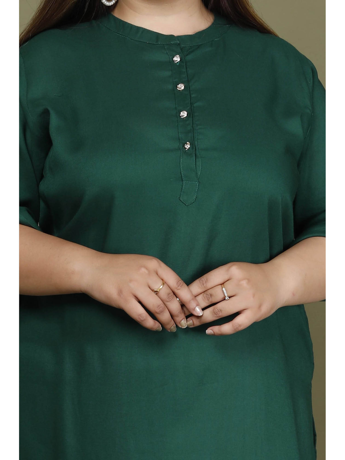 Women Plus Size Mandarin Neck Kurta -Green | KDG - view 3