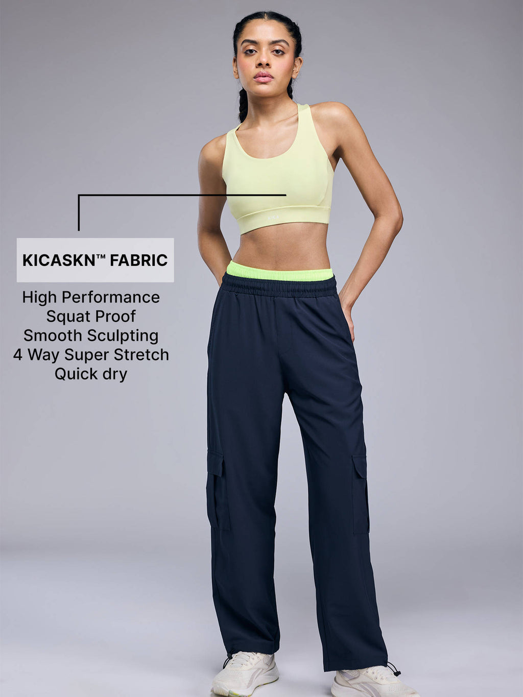 Mid-Impact Strappy Sports Bra with Removable Pads in KICASKN™ Fabric KIC102-Neon Yellow | sb09 - view 5