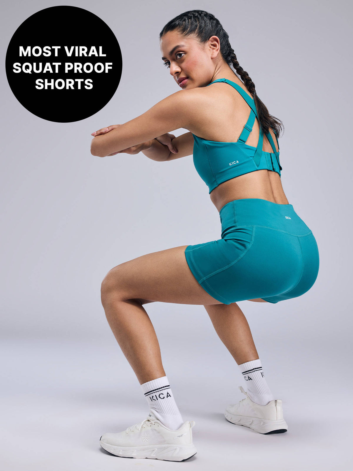 High-Waist 3.5" Workout KICASKN™ Booty Shorts With Pockets For Gym & Running KIC403 Black - view 26