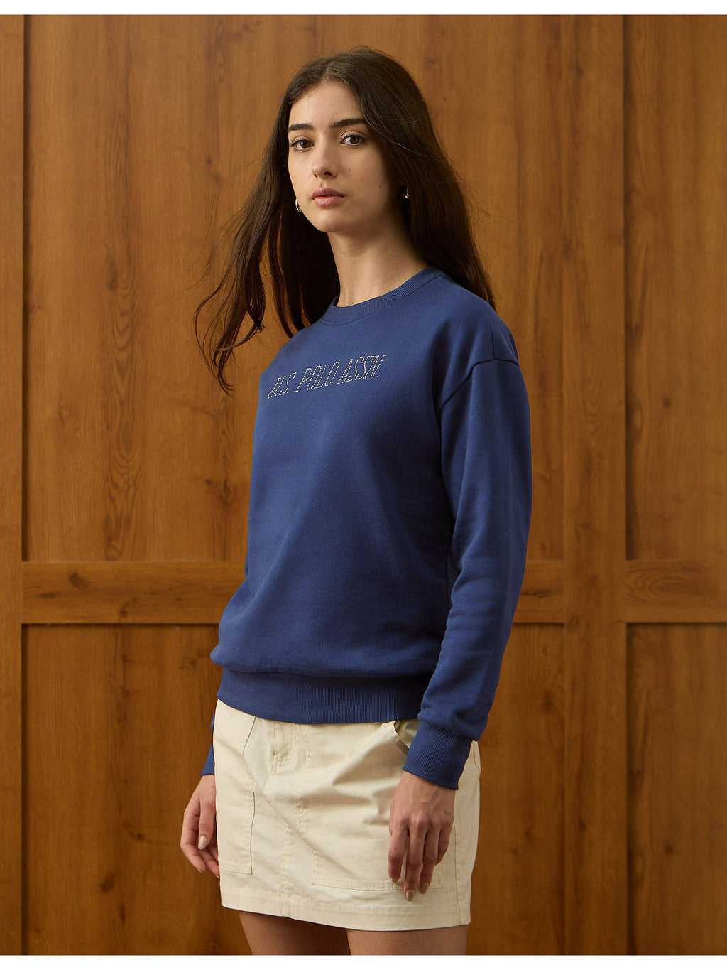 Womens Blue Embellished Drop Shoulder Sweatshirt | HD56 - view 4