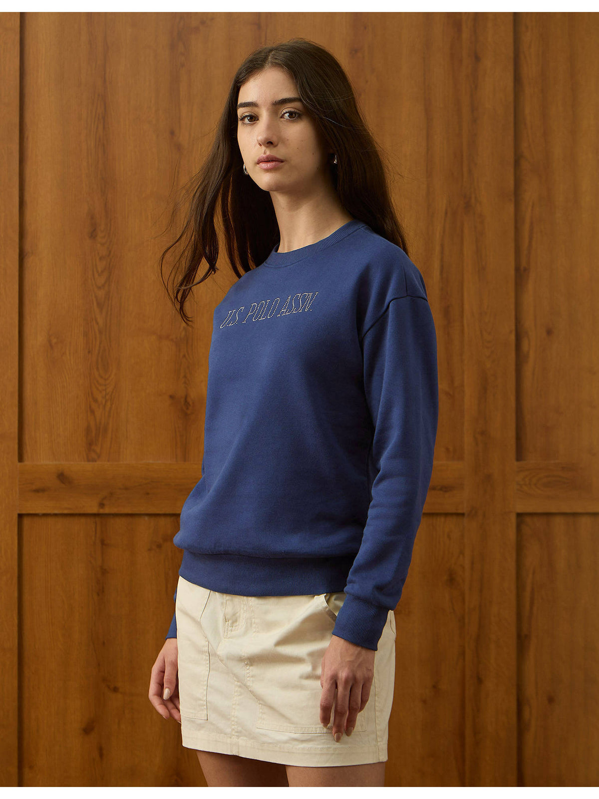 Womens Blue Embellished Drop Shoulder Sweatshirt | HD56 - view 4