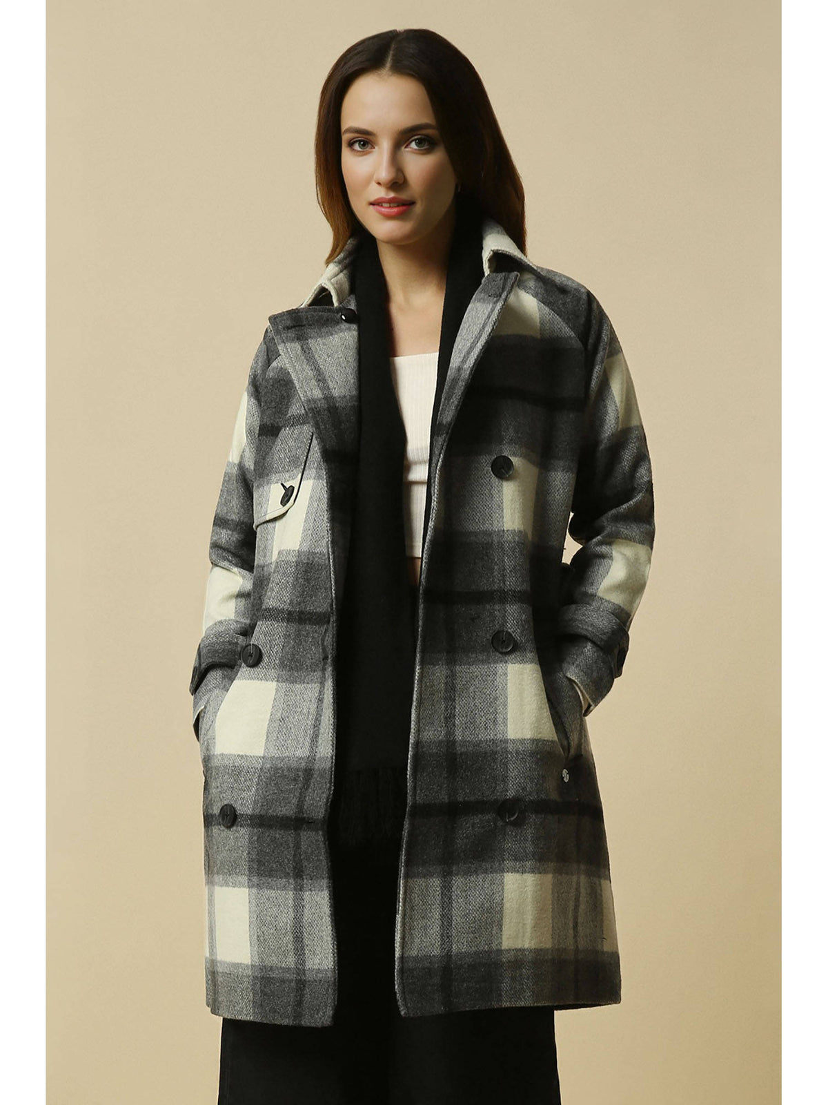 Women Grey Check Casual Jacket | JC78 - view 1