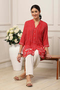 Red Viscose Rayon Striped Floral Kurti K60