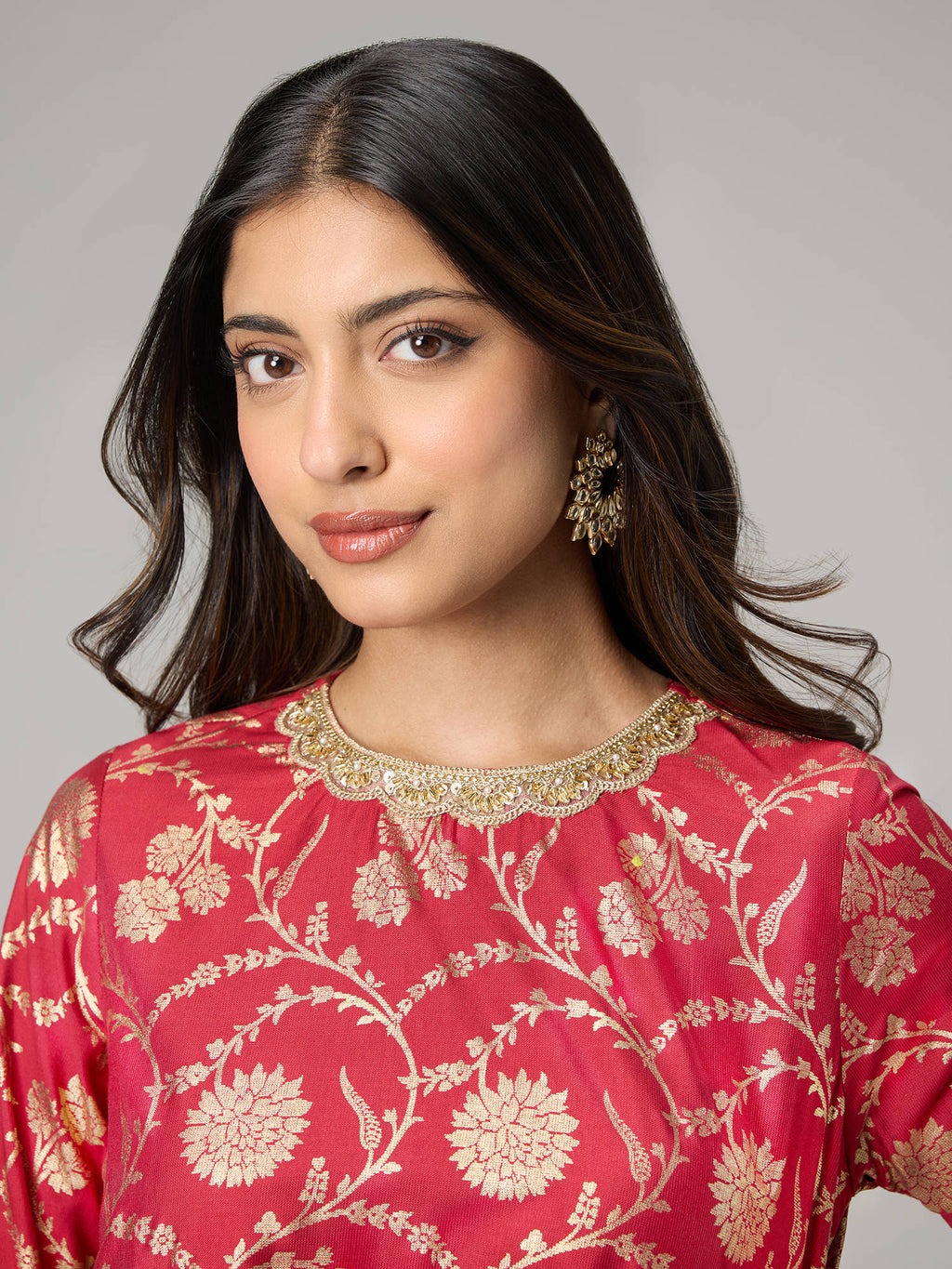Off White Gadhwal Foil Printed Embellished Neck Kurta Brigade Bride | FY93 - view 22