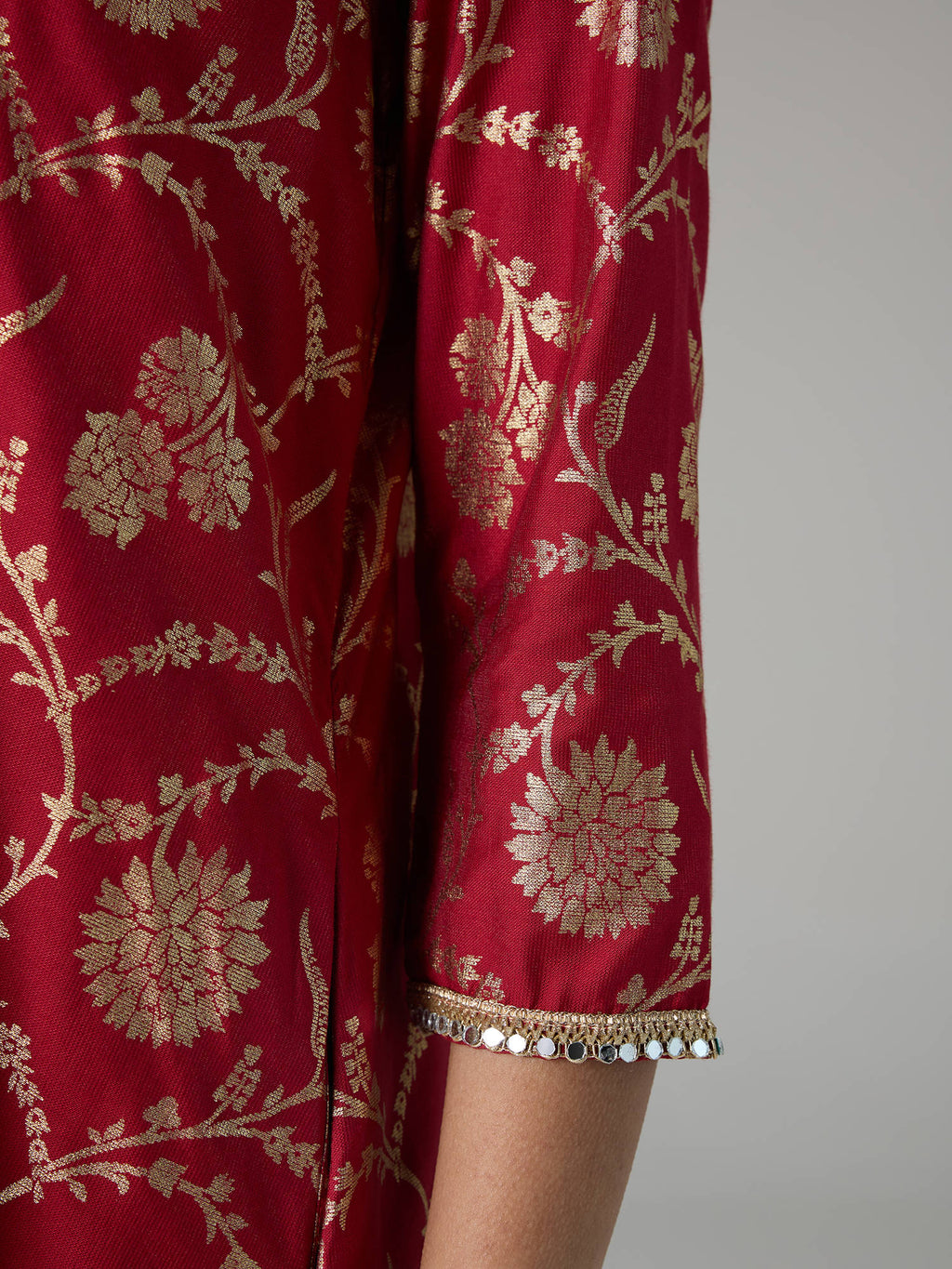 Off White Gadhwal Foil Printed Embellished Neck Kurta Brigade Bride | U3S - view 42