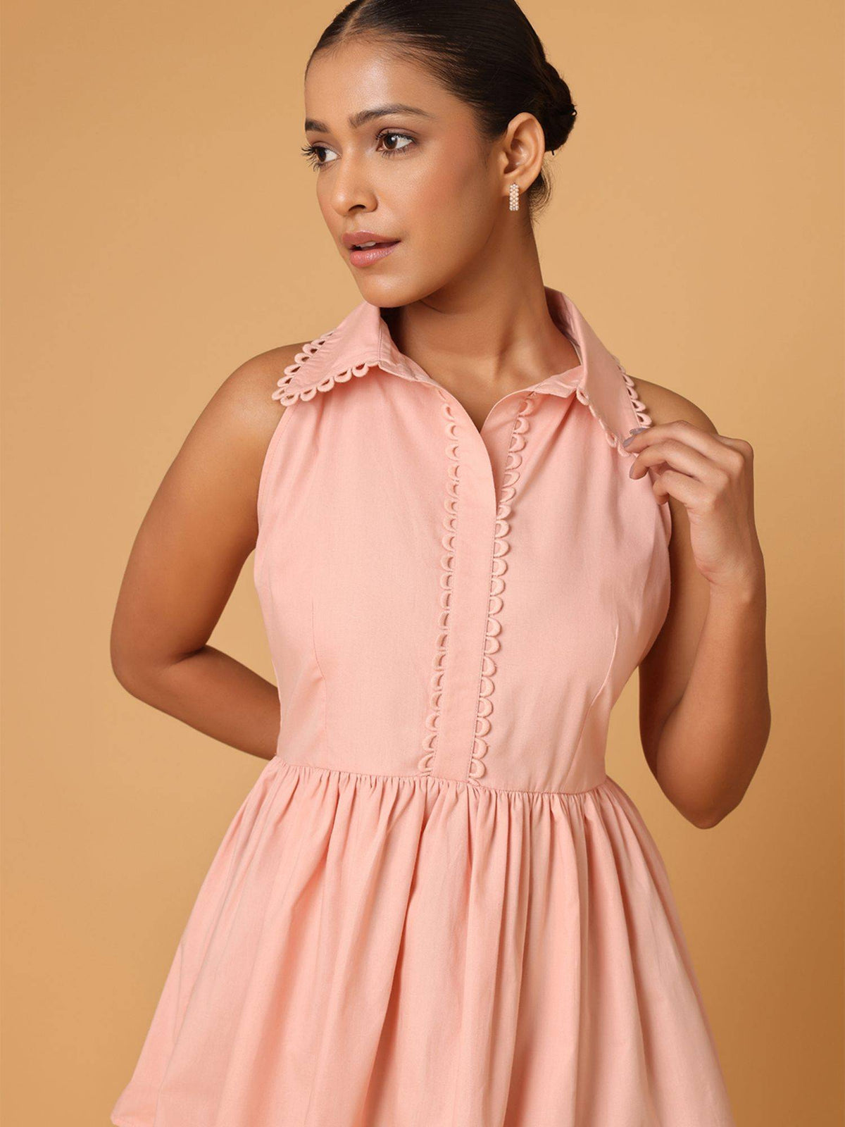 Peach Lace Detail Shirt Style Peplum Top | pt51 - view 4