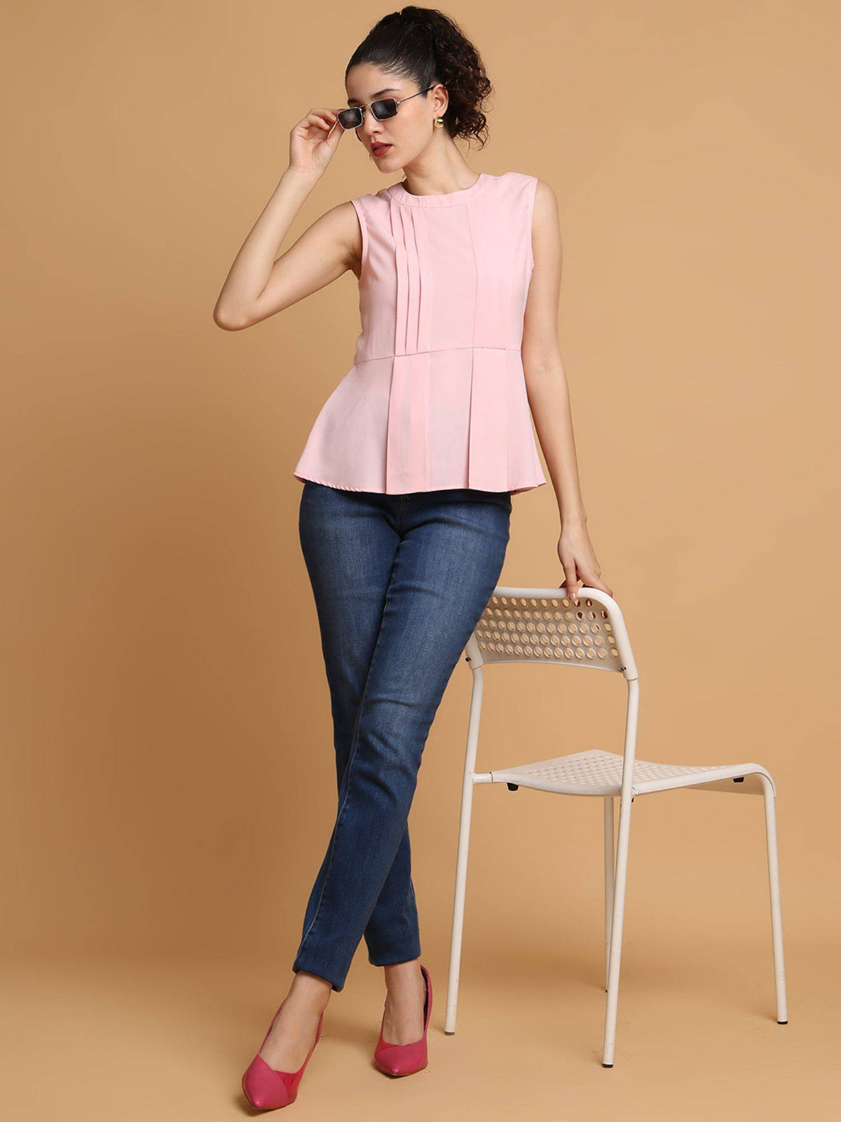 Pink Back Bow Peplum Top | pt51 - view 5