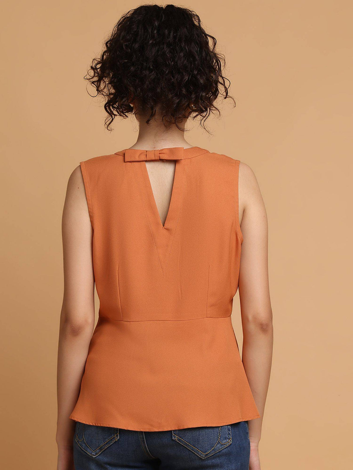 Dusty Orange Back Bow Peplum Top | pt51 - view 2