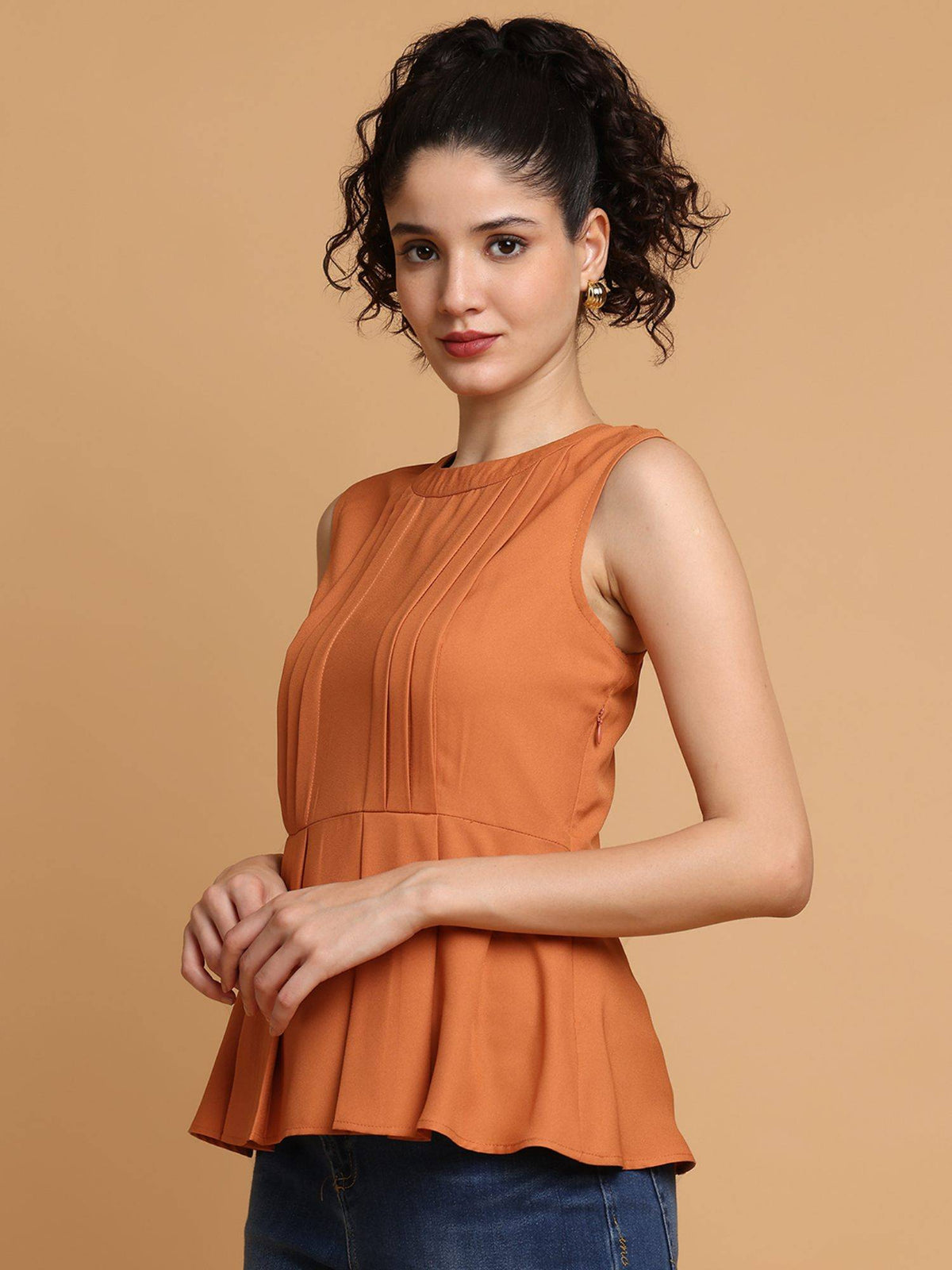 Dusty Orange Back Bow Peplum Top | pt51 - view 3