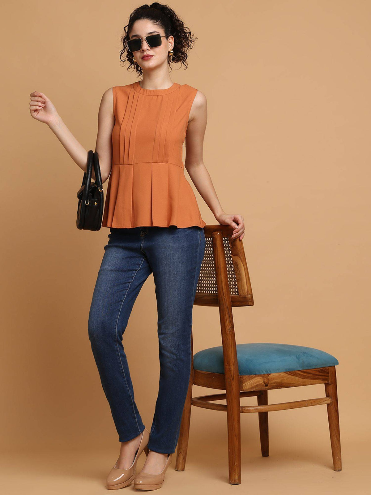 Dusty Orange Back Bow Peplum Top | pt51 - view 5