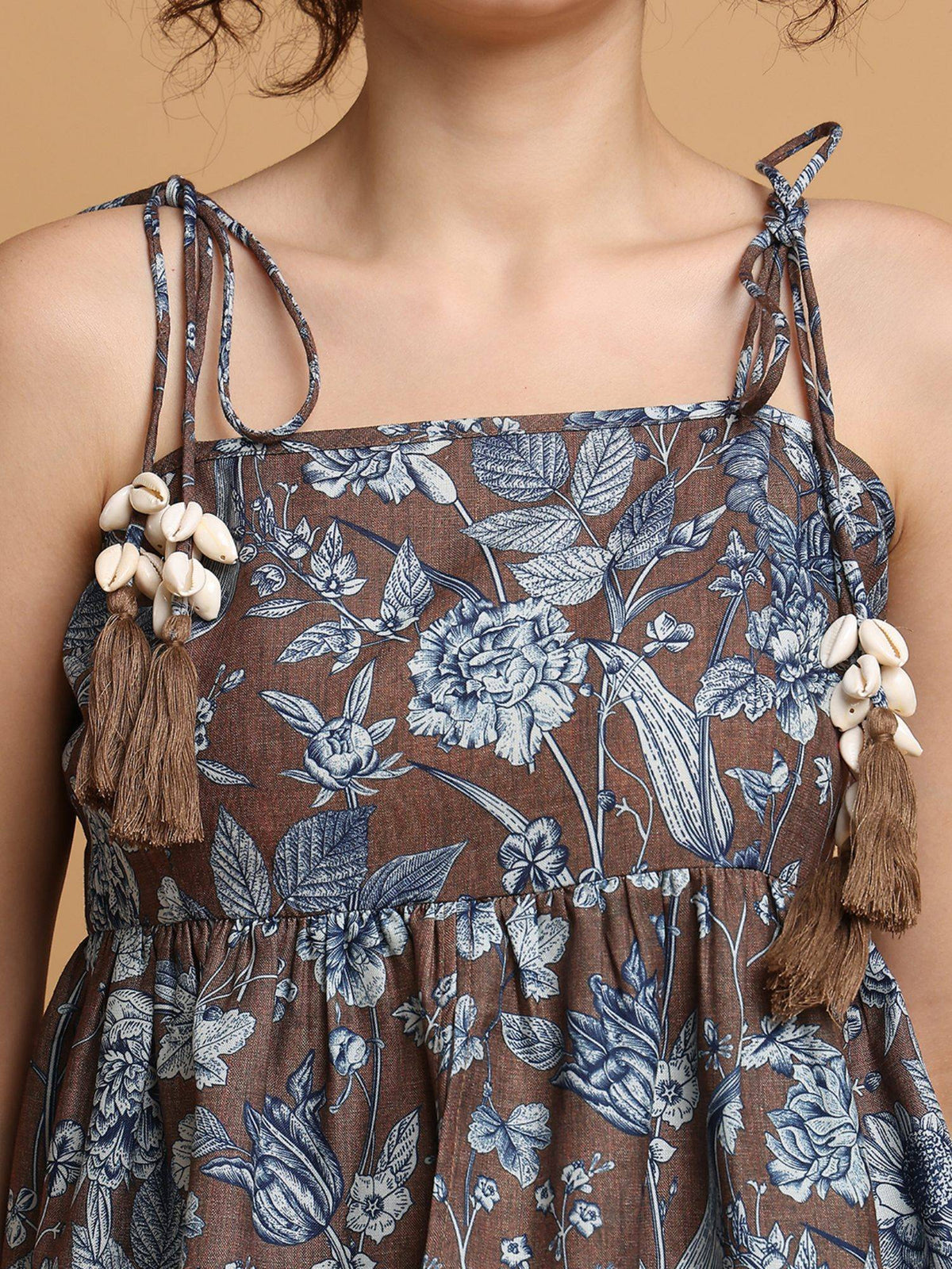 Brown Floral Printed Strappy Peplum Top | pt51 - view 4