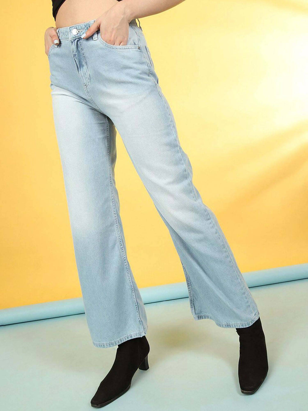 Blue Solid Straight Fit Jeans | ST23 - view 3