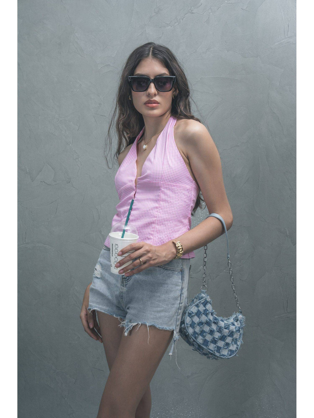Women'S Pink Halter Gingham Top | HT67 - view 6