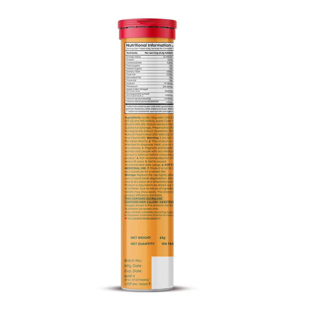 Apple Cider Vinegar Effervescent Tablets with Vitamin B6 & B12, Pack of 4 - Orange | PL1 - view 2