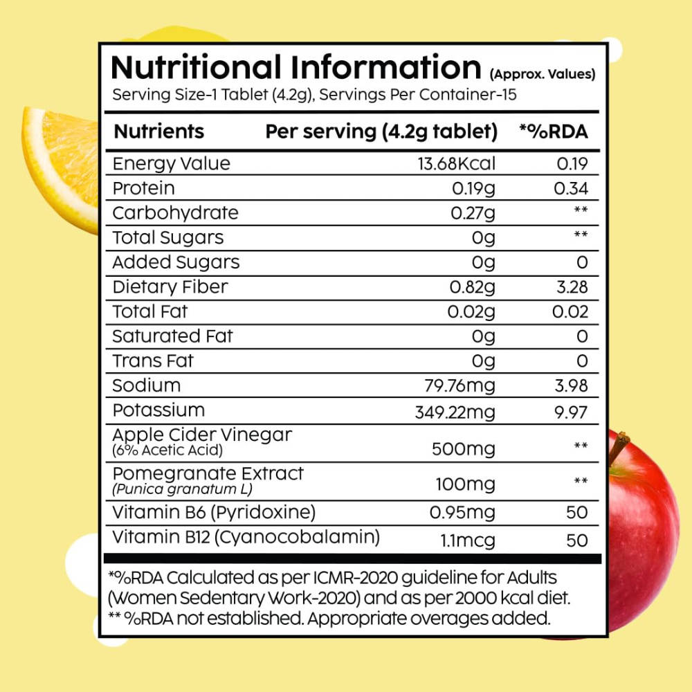 Apple Cider Vinegar Effervescent Tablets with Vitamin B6 & B12, Pack of 4 - Lemon Masala | PL1 - view 5