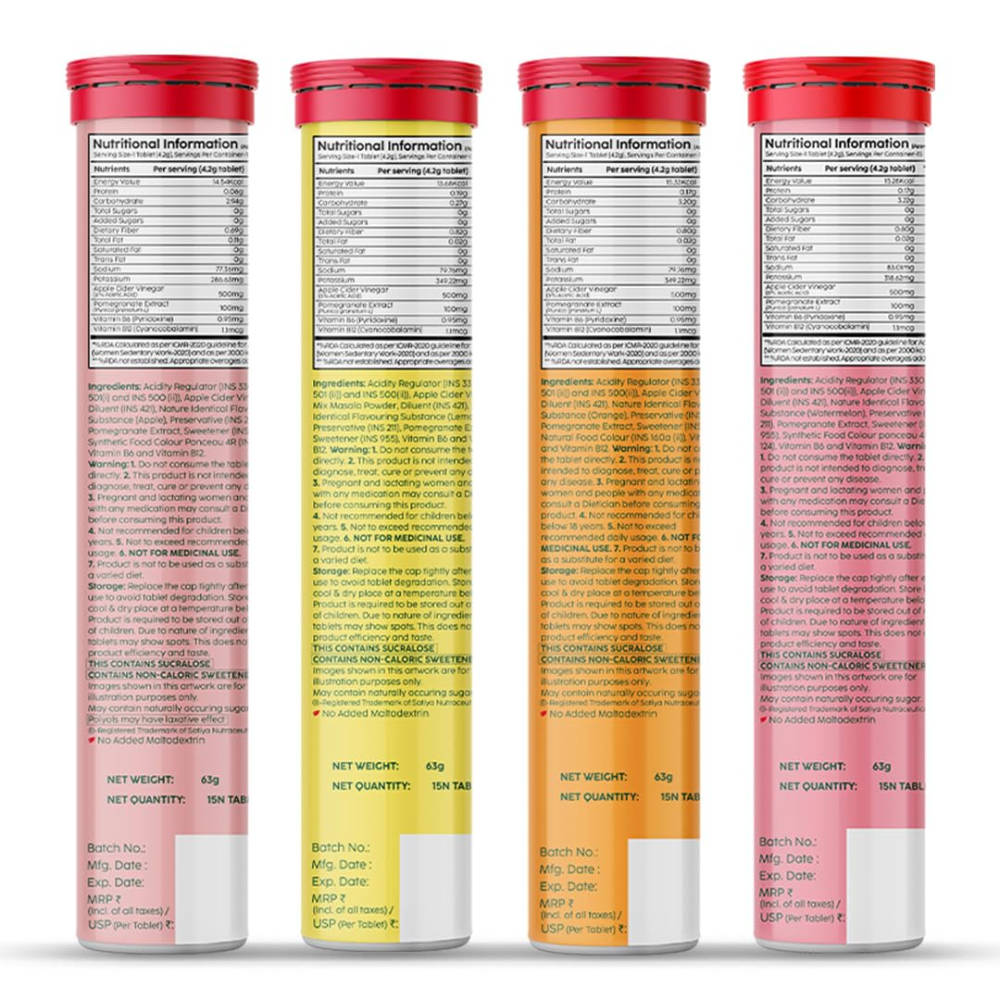 Apple Cider Vinegar Effervescent Tablet with Vitamin B6 & B12, Pack of 4 - Variety Pack | PL1 - view 2