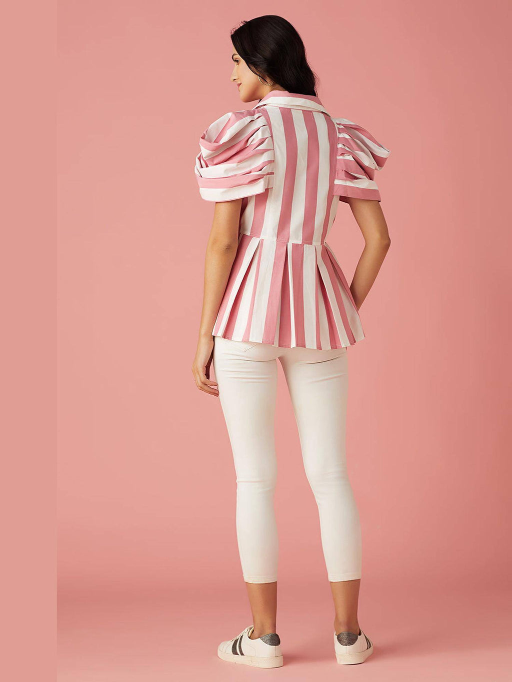Pink Striped Peplum Top | pt51 - view 2
