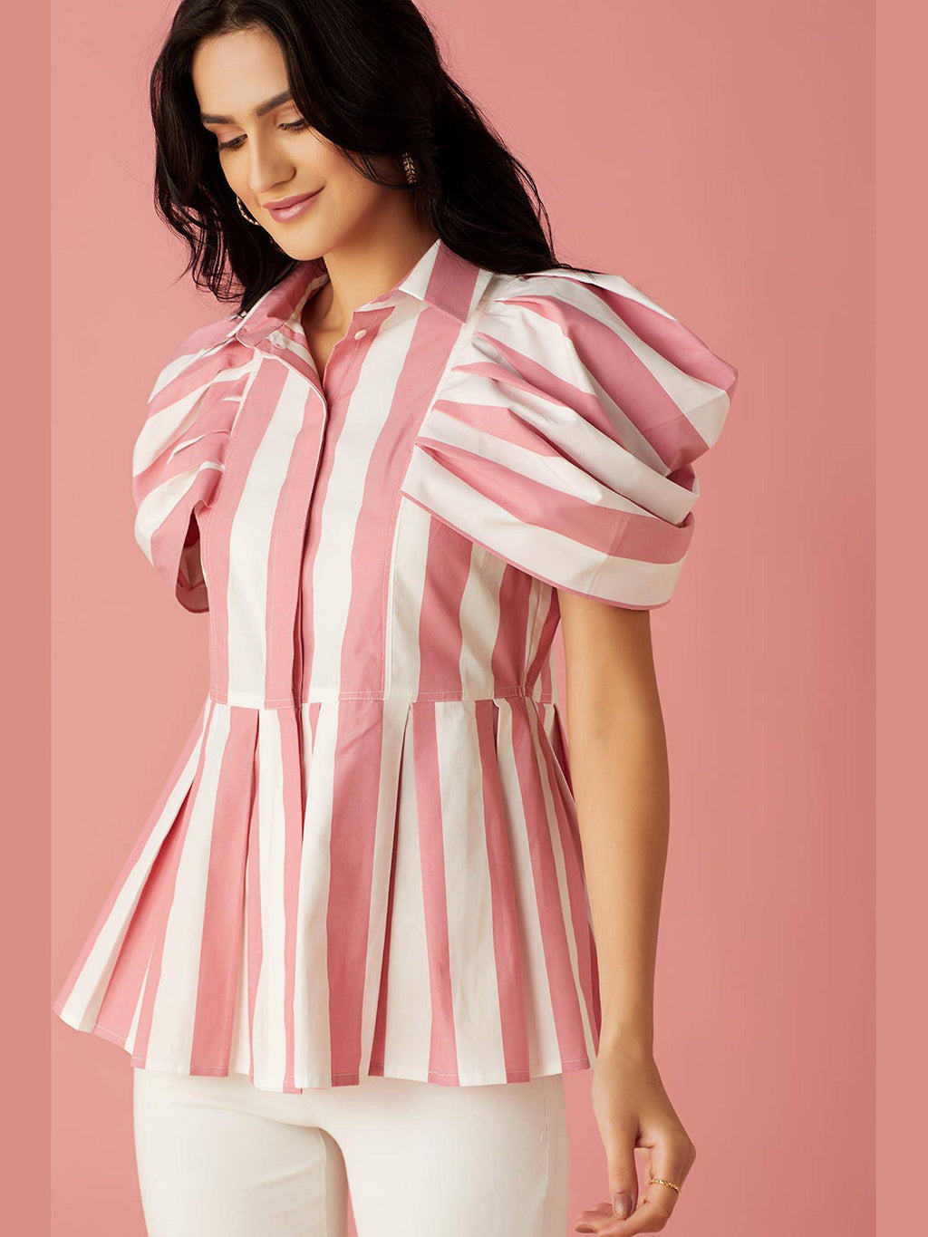 Pink Striped Peplum Top | pt51 - view 4