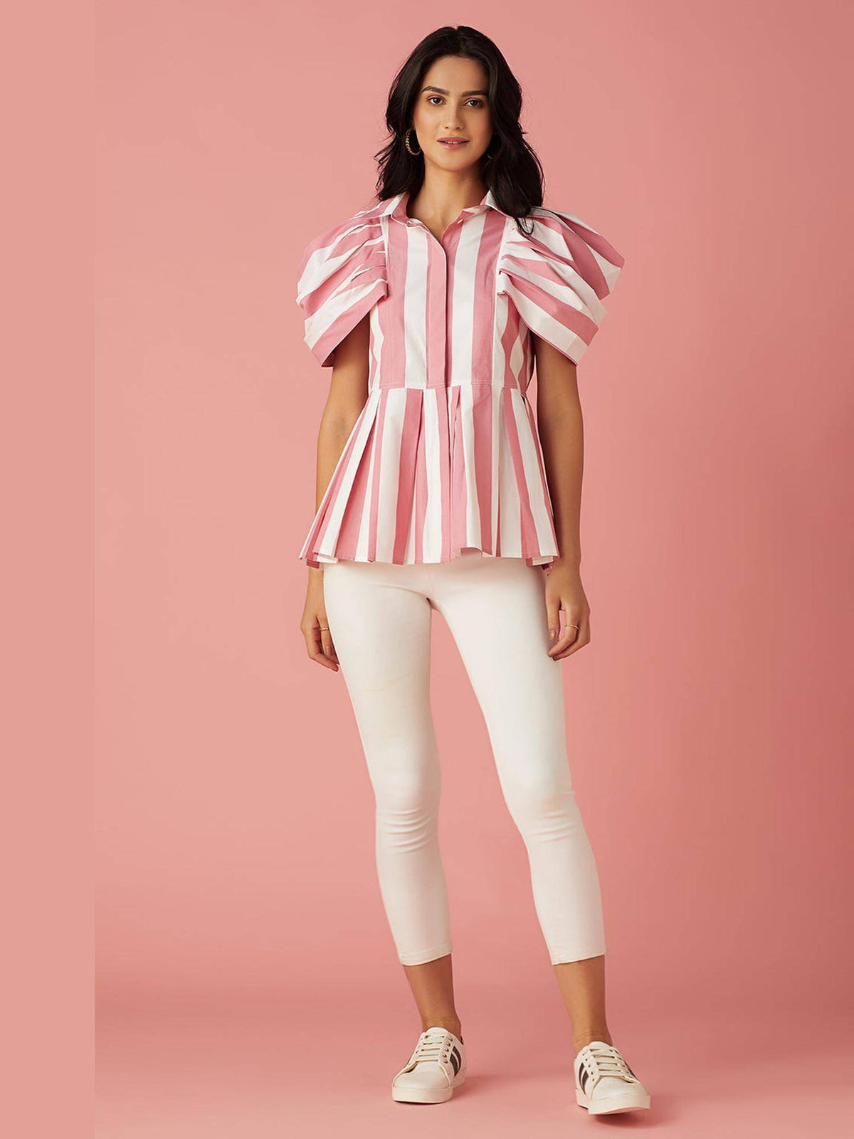 Pink Striped Peplum Top | pt51 - view 6