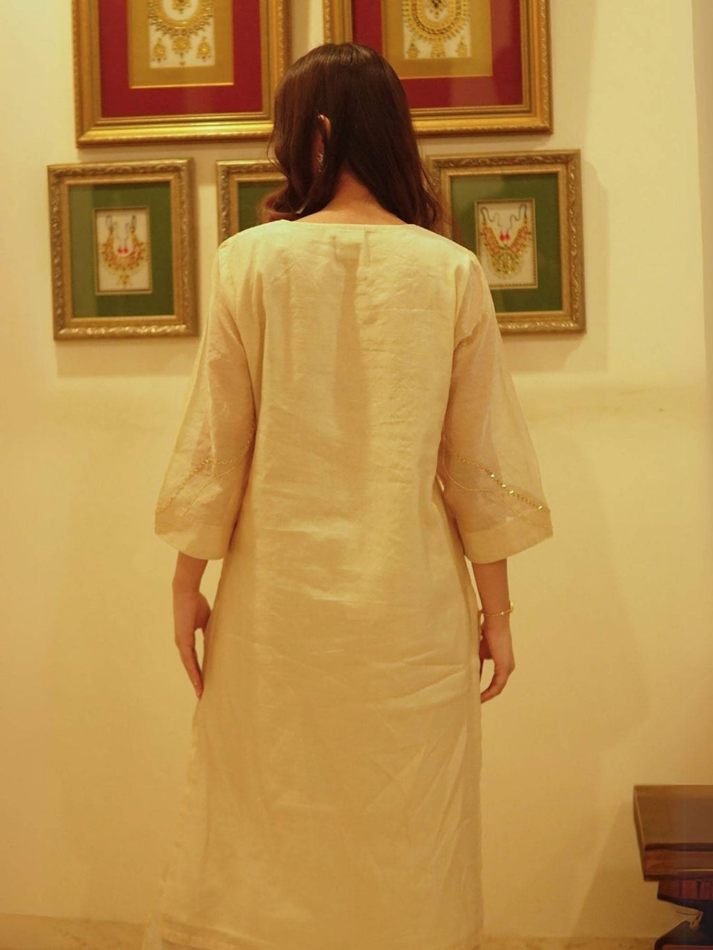 Off White Metallic Chanderi Kurta | FY93 - view 2