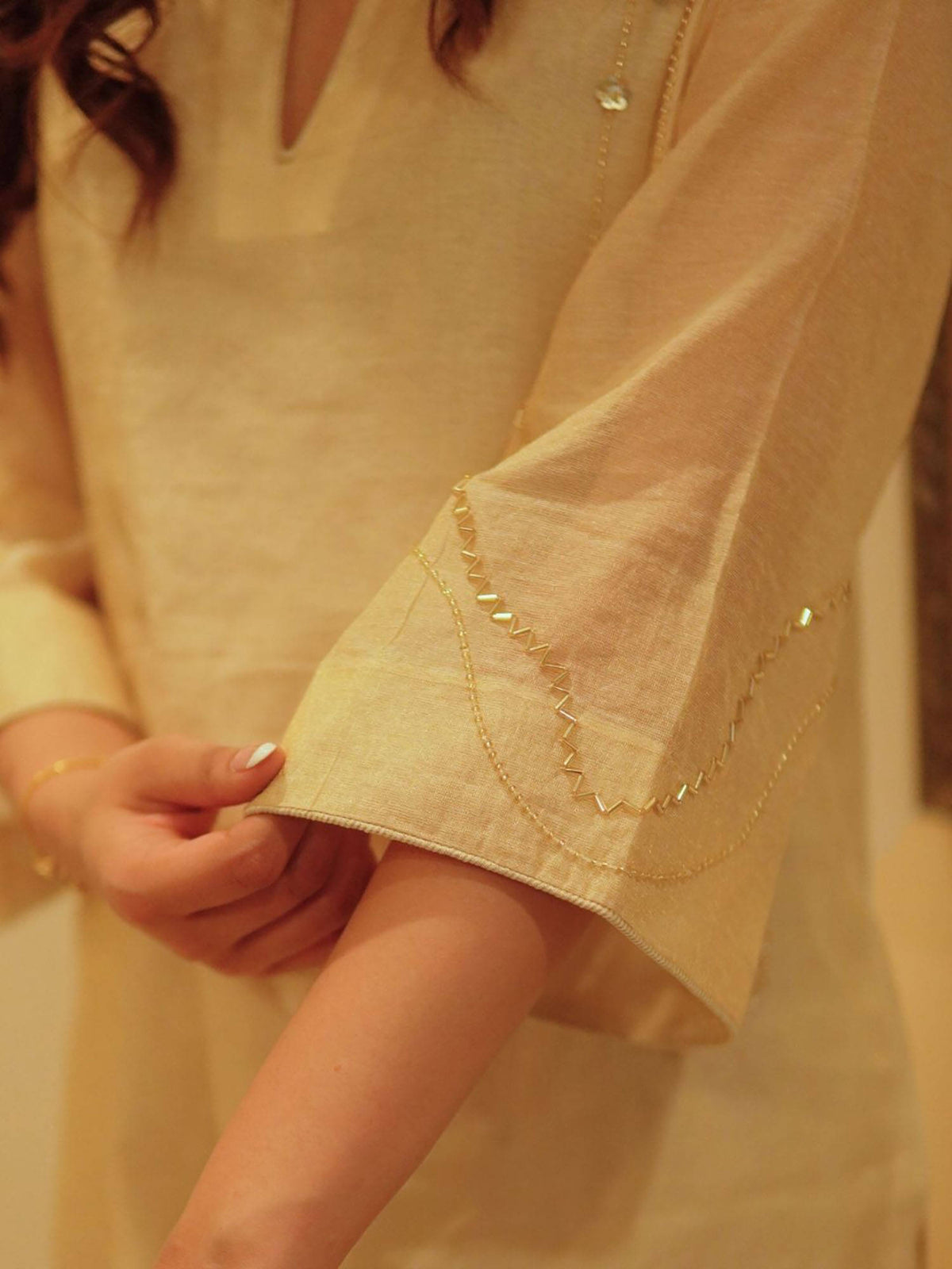 Off White Metallic Chanderi Kurta | FY93 - view 4