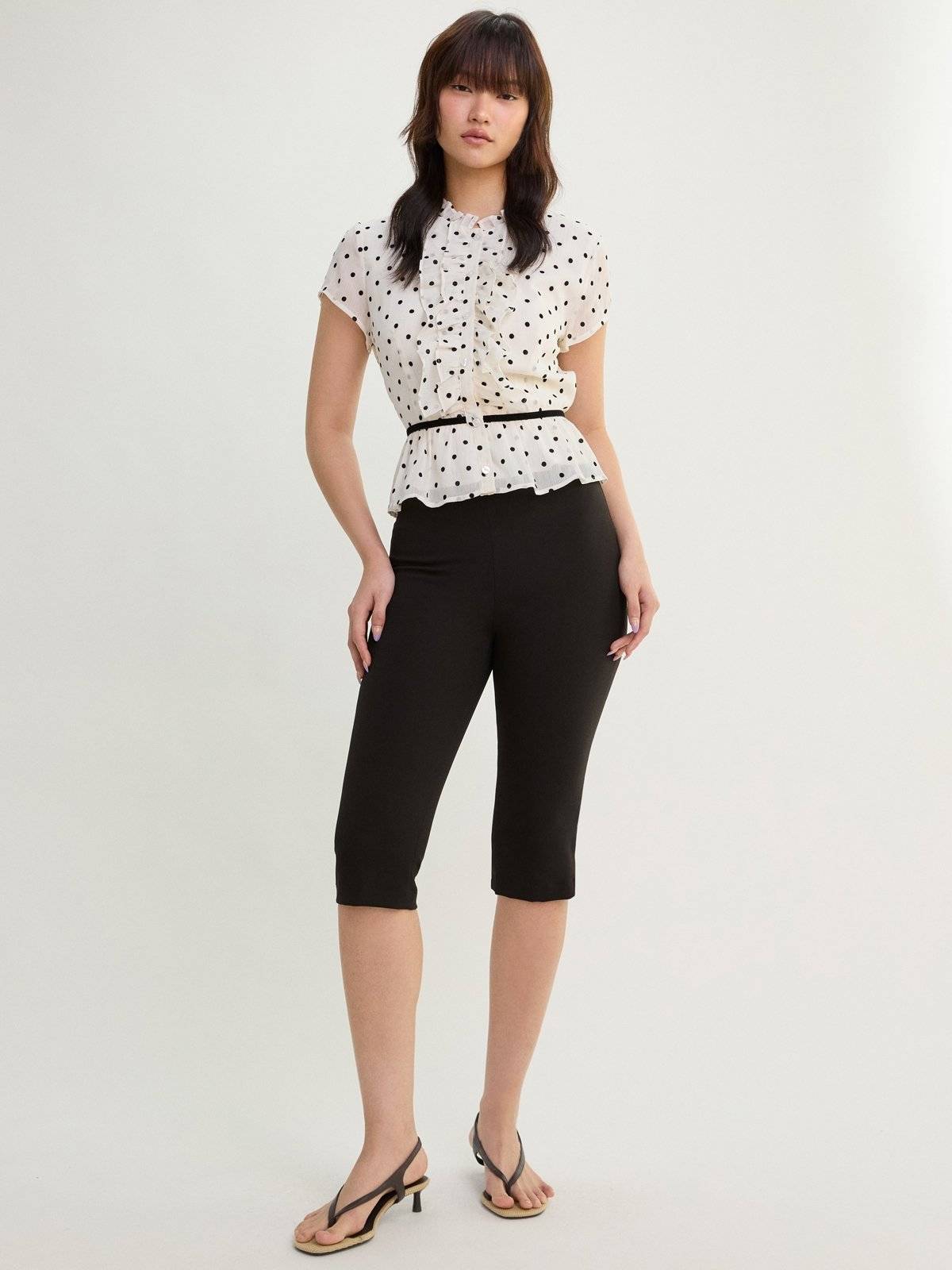 Ruffle Front Polka Dot Peplum Blouse Top - White | pt51 - view 4