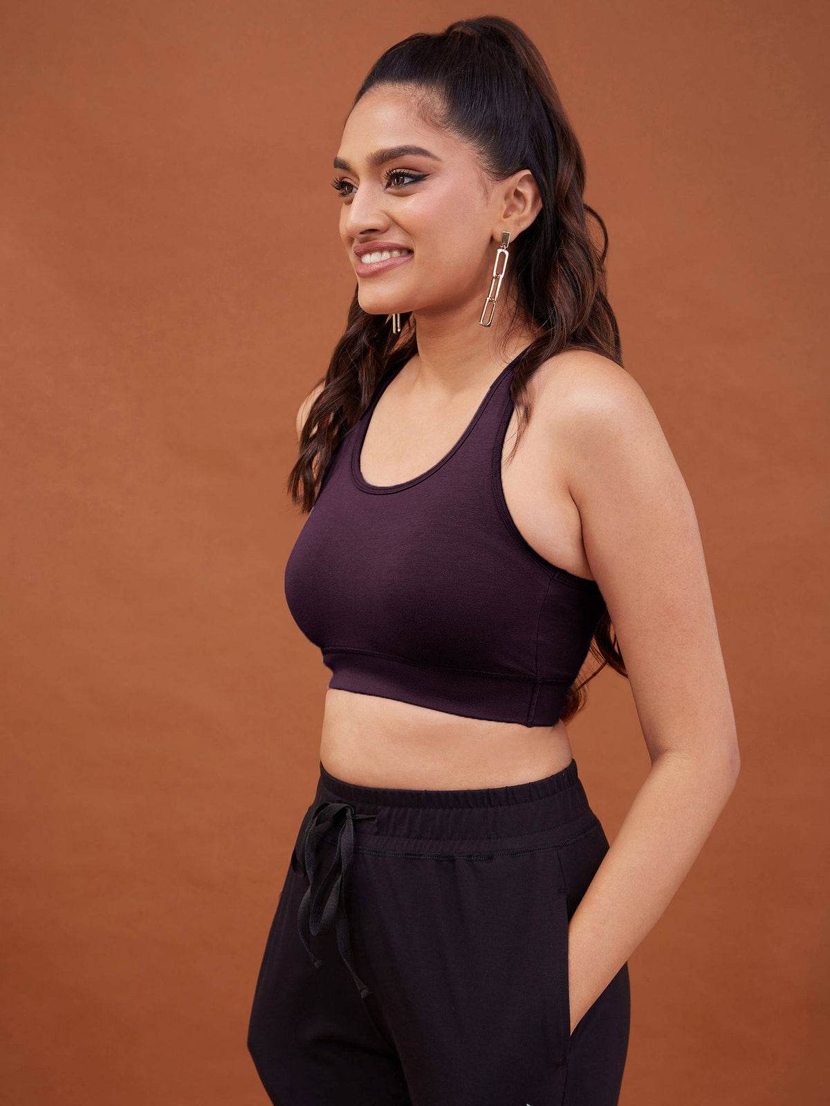 Cotton Slip On Sports Bra with Removable Cups NYK059 Navy | sb09 - view 72
