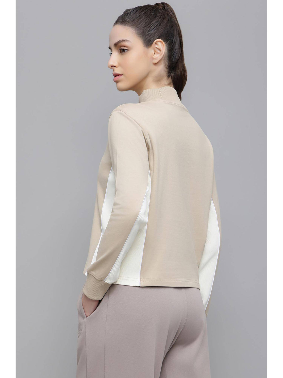 Beige Colorblock High Neck Sweatshirt | SS90 - view 3