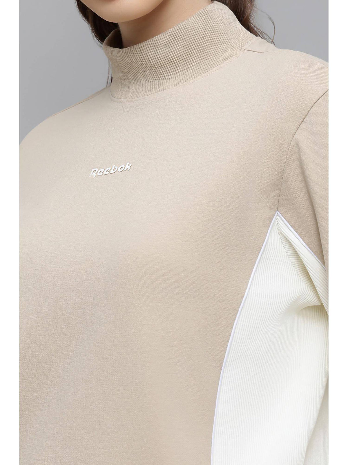 Beige Colorblock High Neck Sweatshirt | HD56 - view 4