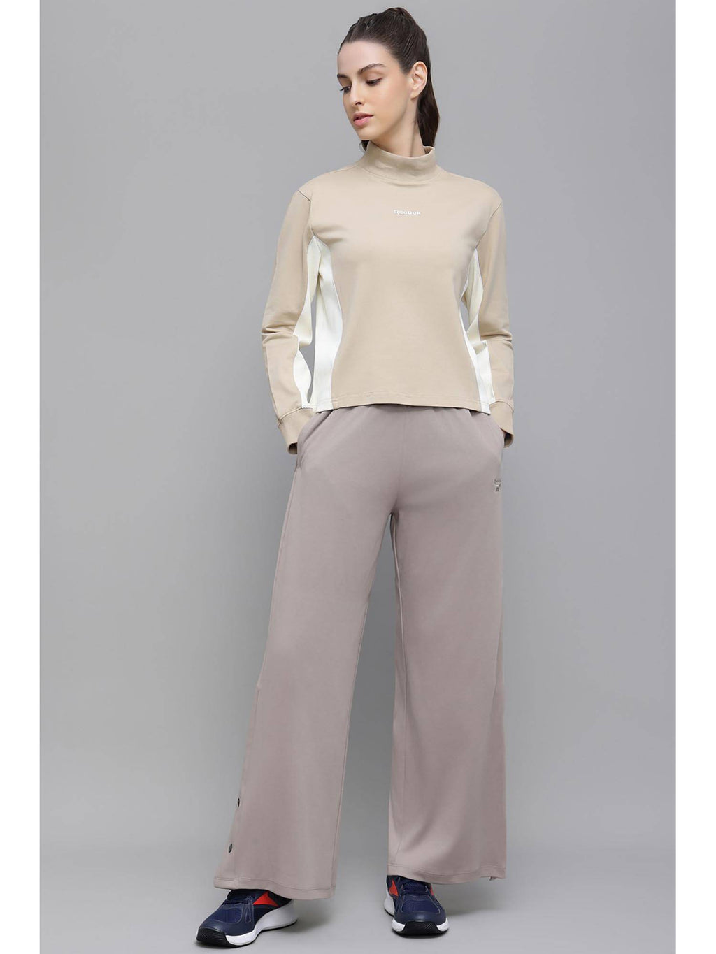 Beige Colorblock High Neck Sweatshirt | HD56 - view 5