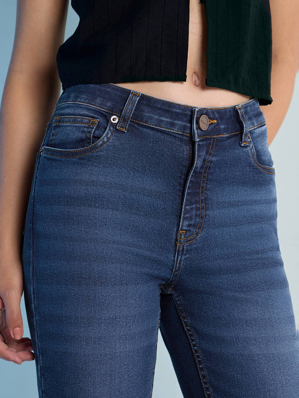 Navy Blue Womens Boot Cut Strech Denim Jeans | BT10 - view 2