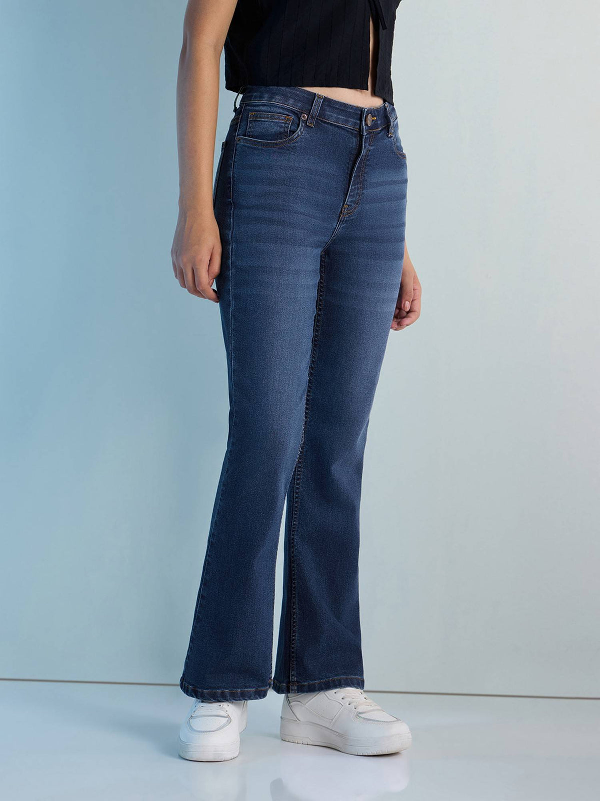 Navy Blue Womens Boot Cut Strech Denim Jeans | BT10 - view 3