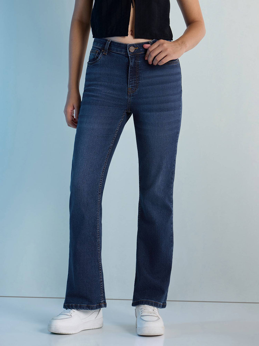 Navy Blue Womens Boot Cut Strech Denim Jeans | BT10 - view 4