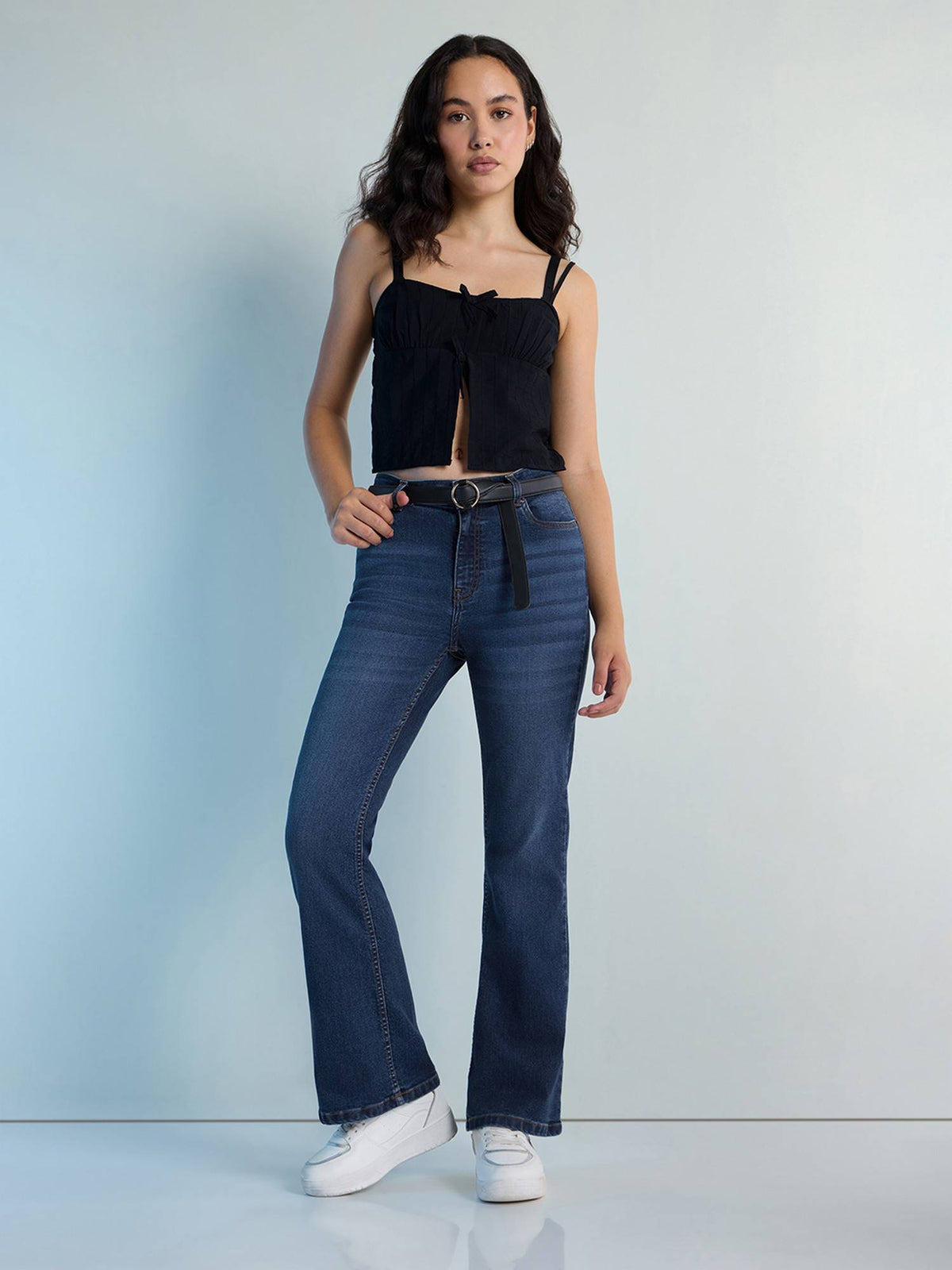 Navy Blue Womens Boot Cut Strech Denim Jeans | BT10 - view 6