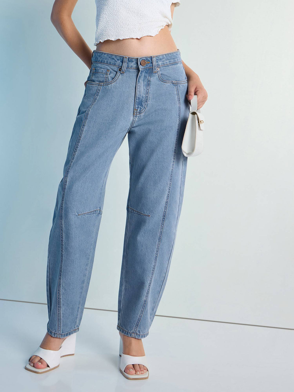 Blue Womens Barrel Fit with Knee Dart Jeans | RF89 - view 1