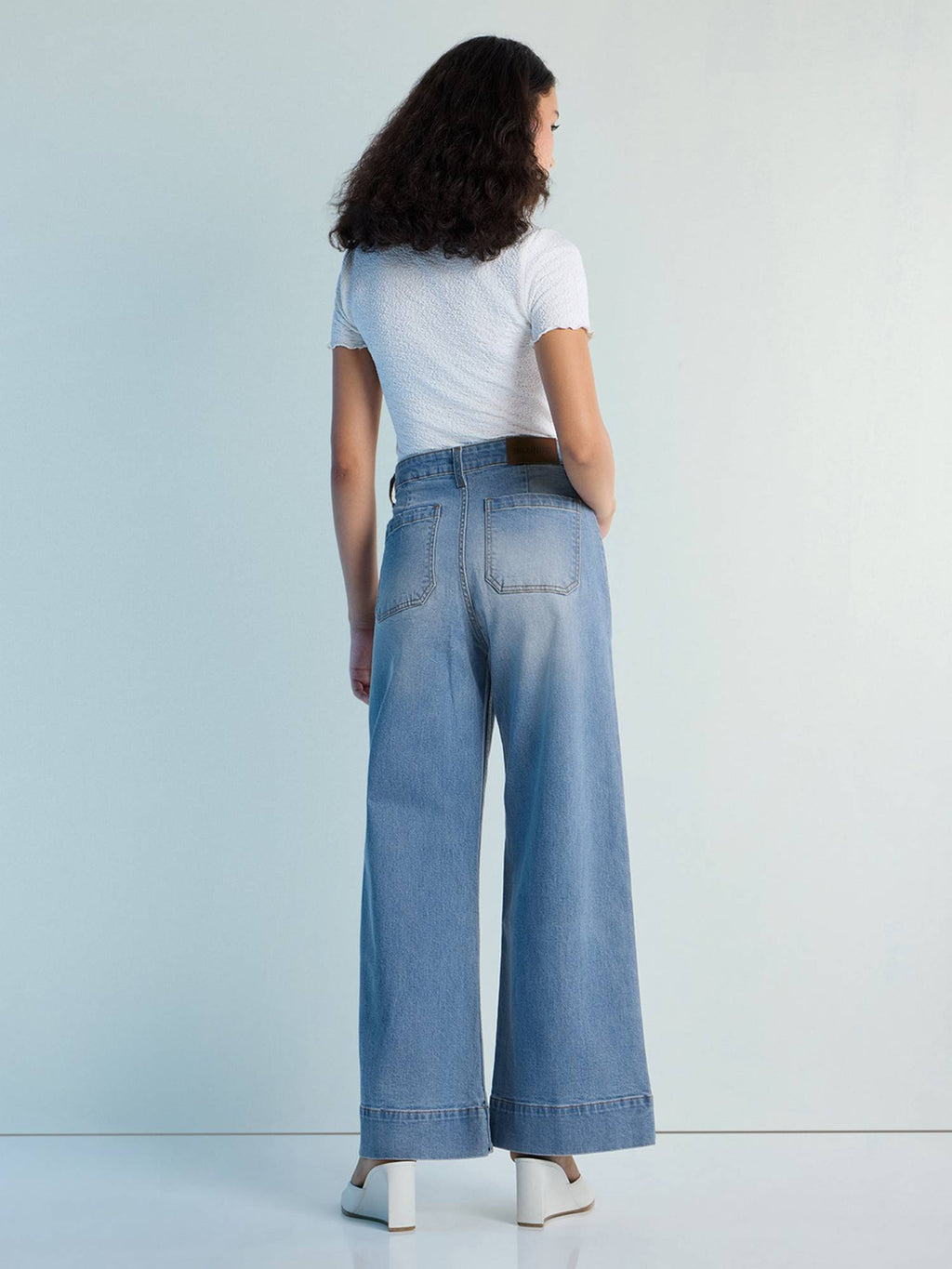 Blue Womens Wide Leg Patch Pocket Denim Jeans | WL90 - view 5