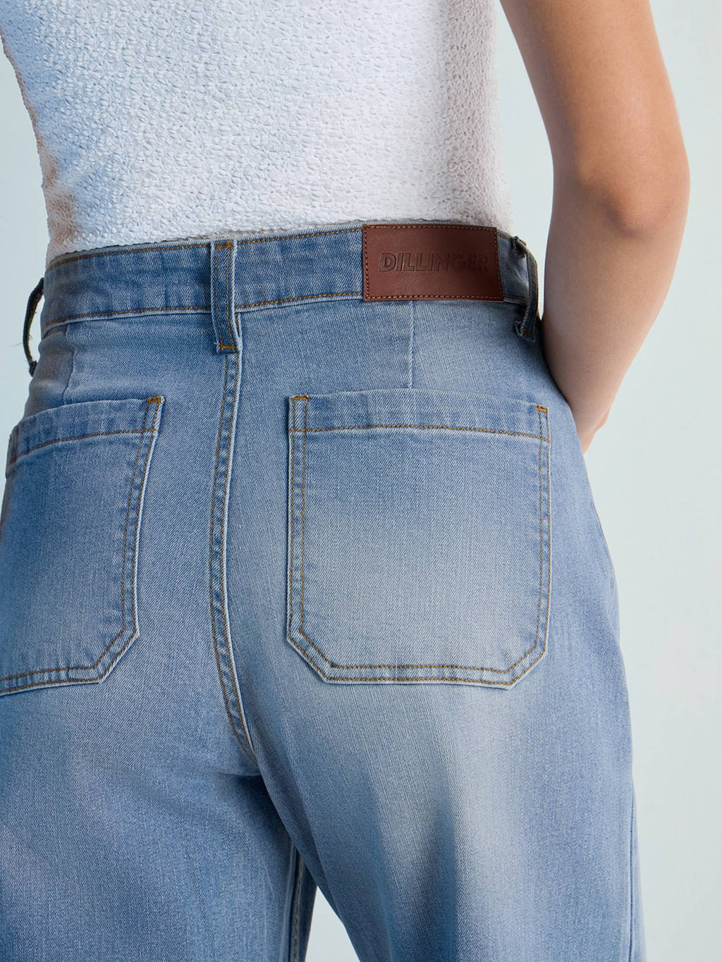 Blue Womens Wide Leg Patch Pocket Denim Jeans | WL90 - view 7